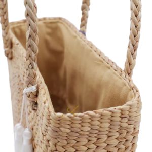 Bolso de Jacinto de Agua Hecho a Mano: Bolso de Playa de Paja Tejida con Borla - Product Image 4