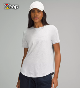 T-shirt de sport décontracté XEEP personnalisé pour femme, coupe ample, manches courtes, respirant, col en V, tricot uni avec lettres - Product Image 1