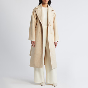 New Fashion <b>Women's</b> Long Woven <b>Wool</b> Trench <b>Coat</b> V-neck <b>Belted</b> Solid Color Breathable Warm Winter Overcoat Outerwear - Product Image 1