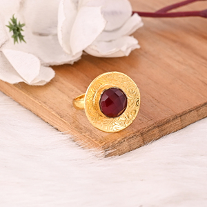 Stylish Gold Plated Hydro Brass Round Gemstone <b>Ring</b> with Collet Setting for <b>Women</b> - Product Image 2