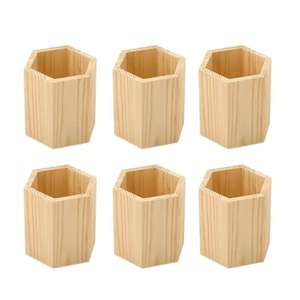 Portaplumas redondo cuadrado de madera de pino sin acabar, soporte para lápices de madera para manualidades naturales hechas en casa - Product Image 3