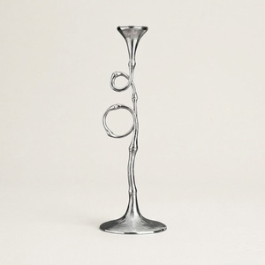 Premium <b>Silver</b> Sculptural Bamboo <b>Candlestick</b> Holder Modern Handcrafted Metal Taper Candle Stand For Elegant Wedding Centerpieces - Product Image 1