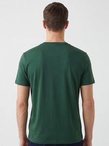 เสื้อยืดคอกลมแขนสั้นสีเขียวล้วนสำหรับผู้ชาย ผ้าฝ้าย 100% ทรงปกติ สวมใส่สบาย ผ้าเจอร์ซีย์ถัก ย้อมสีพื้น - Product Image 2