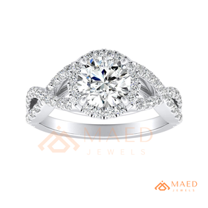 925 Sterling Silver Round Cut Halo Engagement <b>Ring</b> Women Twisted <b>Split</b> Shank Pave Band American Diamond CZ Wedding <b>Ring</b> - Product Image 5