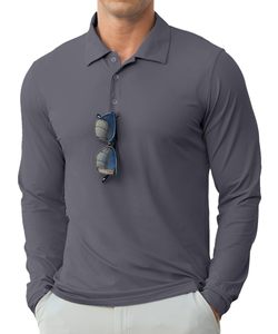 Polo de Manga Larga para Hombre, Color Sólido, Tejido de Punto, Secado Rápido, Informal, Gris, de Alta Calidad, con Logotipo Personalizado, Sudadera Polo de Poliéster - Product Image 1