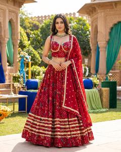 Conjunto de Lehenga Malaika Chaniya Choli de Moda, Largo hasta el Suelo, con Falda de 8 Metros, para Fiestas Navratri, Venta al por Mayor - Product Image 1
