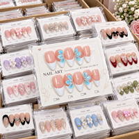Lot de 10 faux ongles de luxe longs et fins, faits à la main, à presser, motif léopard, style français, design pré-dessiné, en acrylique