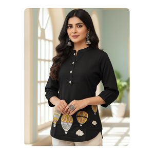 Wholesale Women <b>Indian</b> Traditional Rayon Embroidery Short <b>Top</b> Washable All Seasons Party Casual Apparel Global Trade - Product Image 4