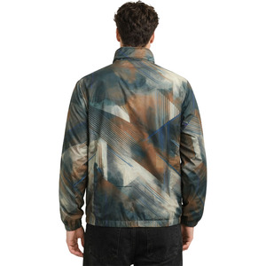 Men's Geometric Print Windproof <b>Racer</b> <b>Jacket</b> Zipper Closure Casual Autumn Wear Stand Collar Polyester Material - Product Image 2