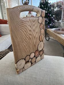Unique Handmade Wooden Chopping Board Rectangle Shape With Natural <b>Wood</b> Grain And Log <b>Slices</b> Handle Feature Chopping Board - Product Image 1