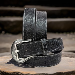 Burgundy Tooled Leather <b>Belt</b> Rose Flower Metal Buckle Western Style <b>Belt</b> for Trousers From Direct factory price with Low OEM MOQ - Product Image 3