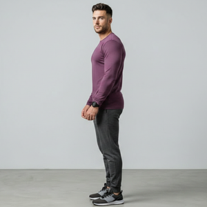 T-shirt à manches longues en coton de haute qualité, col rond, coupe ample, couleur unie, pour homme, automne et hiver. - Product Image 6