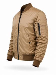 Blouson Bomber Kaki Homme – Fermeture Éclair, Style Décontracté, Col Montant, Nylon, Hiver, Coupe Droite, Uni, Tendance Urbaine - Product Image 3