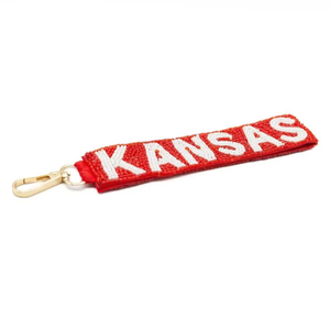 Hot Selling Fashion Adjustable Game Day Sports Wristlet <b>Key</b> Custom Team Fan <b>Key</b> <b>Holder</b> KANSAS Red Base White Letters College - Product Image 1