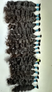 Cheveux naturels indiens Remy bouclés pour bébé, double épaisseur, en bande, 100g, 34 pouces, cheveux de temple en vrac, teints noir, style tissage - Product Image 2