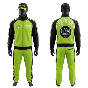 Survêtement de hockey sur glace en polaire polyester 320 GSM de qualité supérieure, vert avec panneaux latéraux noirs, broderie par sublimation personnalisée - Product Image 1