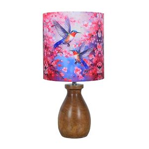 Wooden <b>Table</b> <b>Lamp</b> Printed Fabric Lampshade <b>Portable</b> Decorative Bedside Light for Living Room Bedroom - Product Image 5