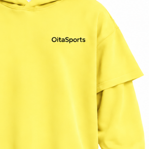 Lemon Yellow Double Layer <b>Hoodie</b> Oversized <b>Short</b> <b>Sleeve</b> Overlay Long <b>Sleeve</b> Pullover Casual Loose Fit Streetwear Hooded Custom - Product Image 5