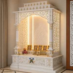 แผงไฟ LED ประดับตกแต่งบ้านสำหรับพิธี Diwali แบบดั้งเดิม ทำจากหินอ่อนสีขาวหรูหรา ดีไซน์พรีเมียม ผลิตในอินเดีย - Product Image 1