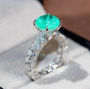 <b>Emerald</b> Solitaire Engagement <b>Ring</b> 925 Sterling <b>Silver</b> Luxury Promise Wedding Jewelry - Product Image 1