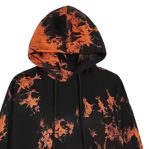 Conjunto Deportivo Unisex con Capucha, Estampado Tie Dye Naranja y Negro, Manga Larga, Corte Holgado, Ropa Urbana para Otoño, con Cierre de Cordón - Product Image 4