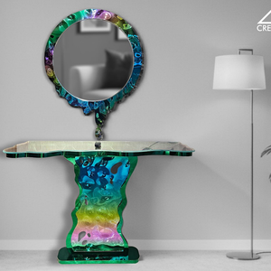 Elegante mesa consola con espejo y marco de acero inoxidable 304 con acabado PVD, perfecta para añadir un toque de sofisticación a tu sala de estar o área de vestidor. - Product Image 2