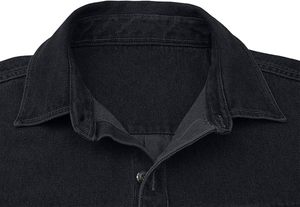 Chemises décontractées pour hommes à manches longues, chemisiers en jean tendance à col, hauts en jean vintage délavés avec poche - Product Image 4