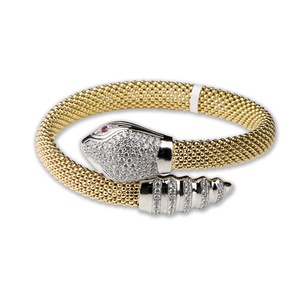 925 Sterling <b>Silver</b> Snake Cuff <b>Bracelet</b> Yellow Gold Plated Cubic Zirconia <b>Bangle</b> for Women Vintage Fine Jewelry Gift - Product Image 1