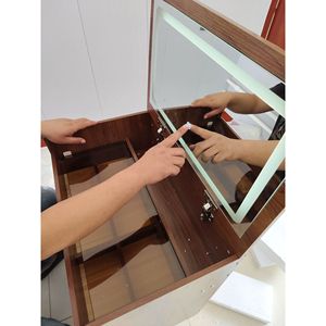 Set da Trucco Compatto 3-in-1 in Noce con Specchio Ribaltabile e Piano in Vetro Trasparente - Product Image 6