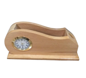 Natural Wood Eco-Friendly <b>Pen</b> Stand Clock Desk Organizer Handmade Antique Style Customized Design High Quality Storage Brass - Product Image 4