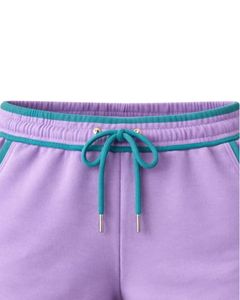 Shorts en molleton de coton personnalisés pour femme, lavande avec contraste bleu sarcelle, taille élastique, décontractés, pour l'été, sport et détente, fabricant - Product Image 5