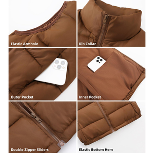 New Designs Women Sleeveless Solid Color Hooded Puffer Vest Zipper Casual Regular Length Puffer Waistcoat Cotton Bubble <b>Jacket</b> - Product Image 4
