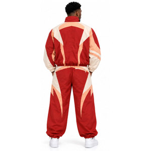 Conjunto Deportivo Unisex de Dos Piezas con Bloques de Color Rojo, Chaqueta Deportiva Transpirable con Cuello Alto y Manga Larga para Primavera - Product Image 3