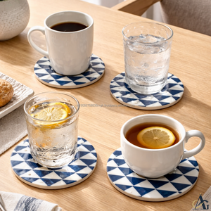 Sous-verres en résine époxy AG Elements, design géométrique bleu, diamètre 100 mm, résistants à la chaleur, écologiques, antidérapants, pour table basse - Product Image 6