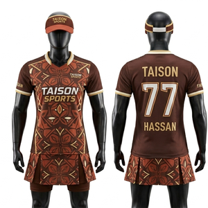Ensemble d'uniformes de badminton pour femmes, tissu polyester premium 180 GSM, marron, respirant, design de jupe avec empiècements, logo personnalisé par sublimation - Product Image 1