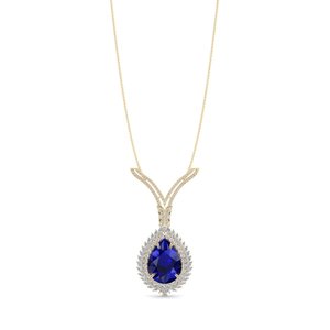 REYES Wholesale Price Pear Cut Blue Sapphire Gemstone Necklace in 14K <b>Solid</b> <b>Gold</b> GRA Certified Moissanite Fine Jewelry For Women - Product Image 6