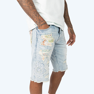 Hot Selling Breathable Light Wash Elastic Waist <b>Men</b> Denim Shorts High Quality Custom Logo Printed Summer 100% Cotton - Product Image 5