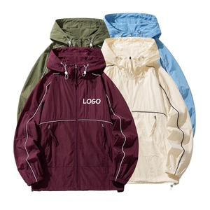 Wholesale Custom Coated Spring Casual Loose Light weight <b>Waterproof</b> Zipper <b>Sunscreen</b> Sports Hooded Jacket for Men - Product Image 2