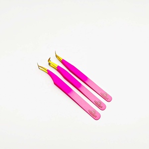 Lot de 3 pinces professionnelles bicolores en acier inoxydable pour extensions de cils, type L, type boot, courbées, volume, OEM, ODM, logo personnalisé, marque privée - Product Image 2
