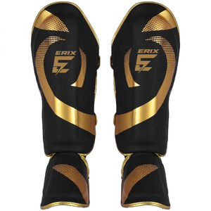 Protège-tibias et protège-pieds en cuir Premium Noir Or pour Muay Thai, Kickboxing et MMA, pour l'entraînement et le sparring professionnels - Product Image 5