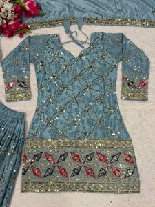 Women's Heavy Chinnon Silk Material with 5mm Sequence Embroidery Work <b>Ankle</b>-Length Party Dupatta - Product Image 5