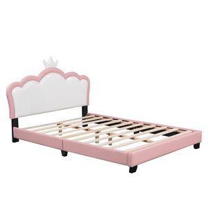 Letto Principessa Imbottito Bianco + Rosa con Testiera e Pediera a Corona, Elegante Design a Piattaforma - Product Image 4
