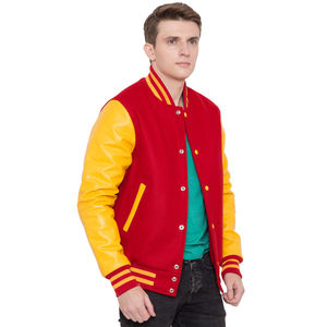 Men Premium Letterman Jacket High Quality Varsity Style Soft Comfortable <b>Covered</b> <b>Button</b> Rib Knit Trim Stand Casual Outerwear - Product Image 3