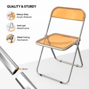 2pcs Orange Transparent Foldable Patio Plastic Folding Chairs Premium Outdoor Furniture - Product Image 4
