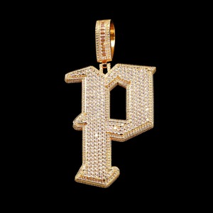 Pendentif personnalisé Hip Hop pour homme en argent sterling 925 avec lettres, chiffres, nom, initiale ou logo, serti de diamants Moissanite VVS - Product Image 1