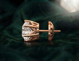 EF VVS1 Round Lab Diamond 18K Solid Rose Gold 6-Prong Solitaire Stud <b>Earrings</b> Women Bridal <b>Fine</b> Jewelry - Product Image 2