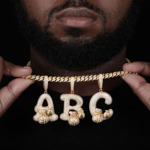 Pendentifs Lettres ABC Plaqué Or avec Strass Effet Glacé, Bijoux Thème Hip Hop pour Hommes, Cadeau - Product Image 1