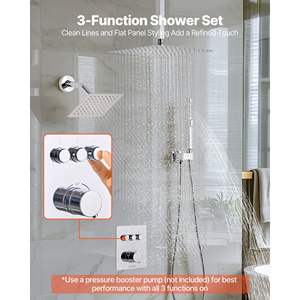 12-Inch Thermostatic Ceiling Mount Rainfall <b>Shower</b> System 6-Inch Wall Mount Brass Valve <b>Trim</b> Kit 2-Handheld 1-Spray <b>Shower</b> - Product Image 2