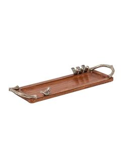 Plateau de service rectangulaire de luxe en bois de manguier pour la restauration en gros – Vaisselle élégante avec motif oiseau argenté pour hôtels et restaurants - Product Image 5