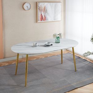 Tavolo da Pranzo, Ufficio e Caffè Estensibile in Oro e Bianco 100/140/180x100x75cm con Gambe in Metallo e Piano in MDF - Product Image 1